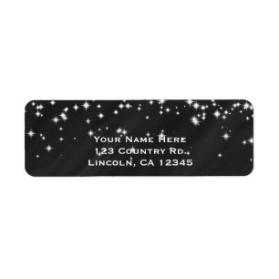 Etiqueta Black & Sparkle Stars Convite Elegante Glamour