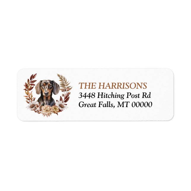 Etiqueta Black Tan Dachshund Dog Autumn Wreath (Frente)
