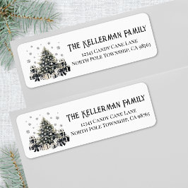 Etiqueta Black White Elegant Christmas Return Endereço