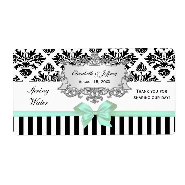 Etiqueta Black White Strike Damask Mint Water Label Prata (Frente)