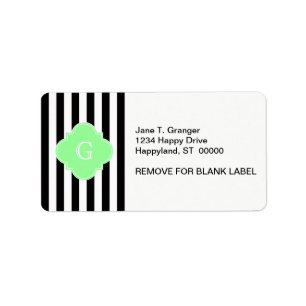 Etiqueta Black White Stripes Minúsculo Quatrefoil Verde Mo