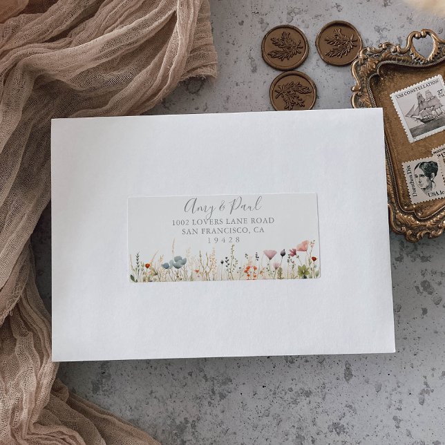 Etiqueta Blissful Boho Wildflower Wedding RSVP Address (Criador carregado)