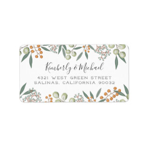 Etiqueta Blissful Bounty Botanical Weding Return Endereço