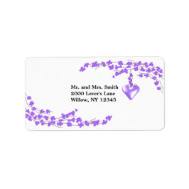 Etiqueta Blossomas roxos e coração