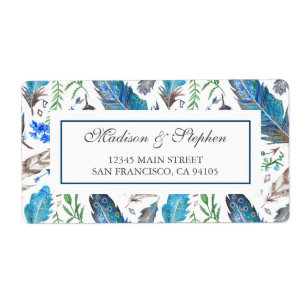 Etiqueta Blue Boho Aztec Watercolor - Casamento