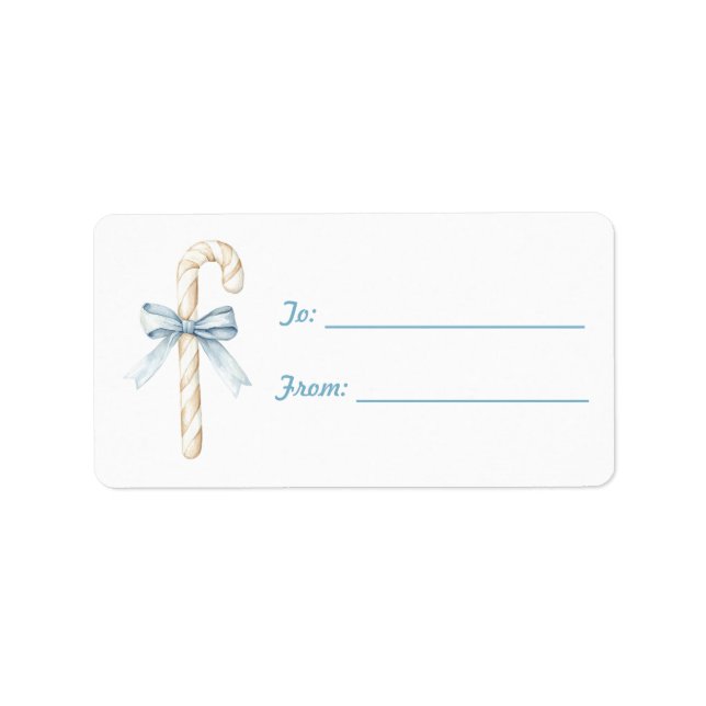 Etiqueta Blue Bow Cream Candy Cane Christmas (Frente)