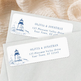 Etiqueta Blue Coastal Lighthouse Wedding Return Address