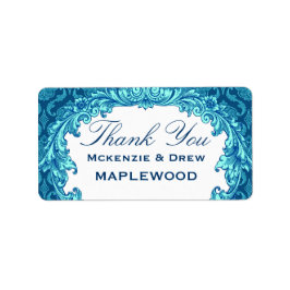 Etiqueta Blue Damask Obrigado Sticker B451