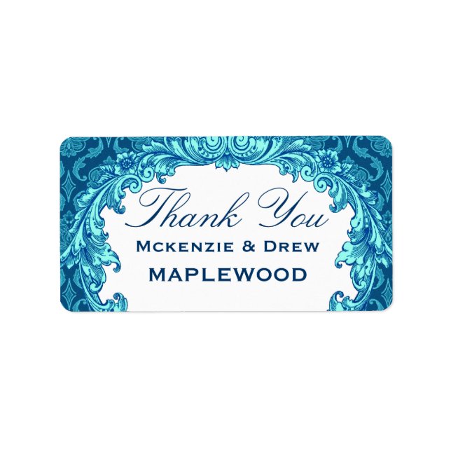Etiqueta Blue Damask Obrigado Sticker B451 (Frente)