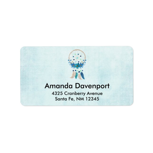 Etiqueta Blue Dreamcatcher Na moda Boho Design (Frente)