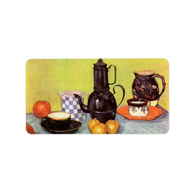 Etiqueta Blue Enamel Coffeepot por Vincent van Gogh (Frente)