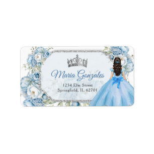 Etiqueta Blue Floral Silver Crown Quinceañera Endereço