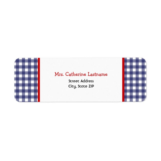 Etiqueta Blue Gingham & Red Address Label Sticker (Frente)