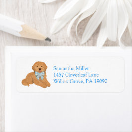 Etiqueta Blue Golden Doodle Puppy Return Address Label
