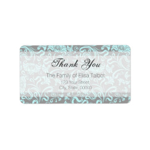 Etiqueta Blue Gray Floral Pattern Thank You Address Label