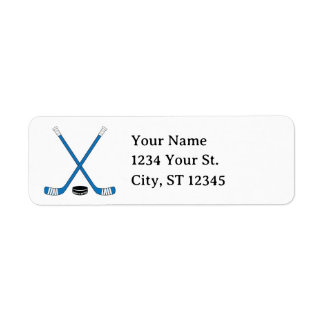 Etiqueta Blue Hockey Sticks e Puck Return Address