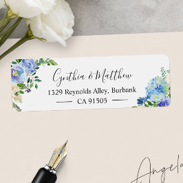 Etiqueta Blue Hydrangeas Watercolor Chic Floral Elegante