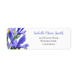 Etiqueta Blue Irises Floral Wedding Modern Return Endereço