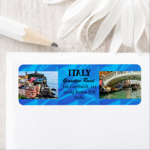 Etiqueta Blue Italy Trendy Modern Nature Chic Address Label