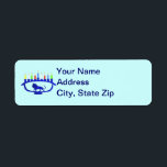 Etiqueta Blue Lion Menorah<br><div class="desc">Apresenta uma menorah Chanukkah com o mesmo tema de leão,  com as oito velas e o shamash queimando. Chanukkah é o médio-inverno "Festival das Luzes".</div>