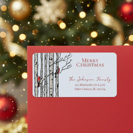 Etiqueta Blue Merry Christmas Cardinals Birch Branch