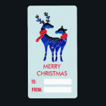 Etiqueta Blue Nordic Christmas Reindepaer<br><div class="desc">Etiquetas de presentes de Natal festivas. Projetado com um fundo azul esverdeado claro. Ilustrado com um par de veados escandinavos vestindo lenços vermelhos. Com marcas decorativas em seus corpos. O texto é editável para que você possa mudá-lo, então diga o que quiser. Espaço para escrever à mão para quem é...</div>