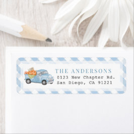 Etiqueta Blue Pumpkin Truck Gingham Return Address