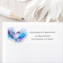 Blue Purple Gold Abstract Heart Return Address 