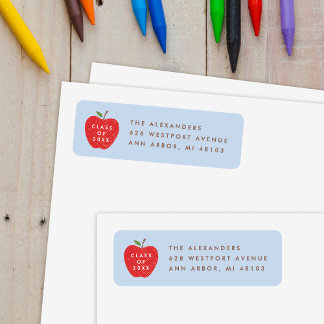 Etiqueta Blue Red Apple Preschool Graduation Address Label