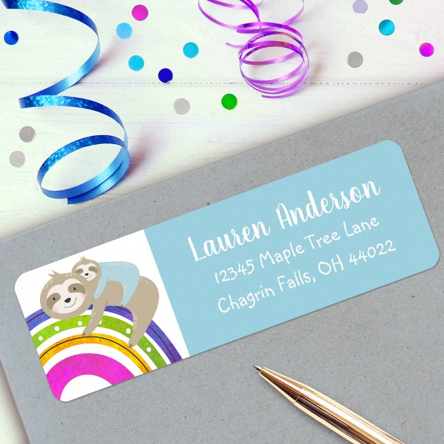 Etiqueta Blue Sloths Rainbow Kawaii Boy Shower (Criador carregado)