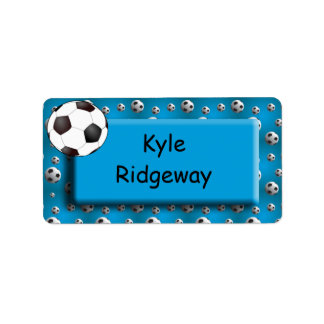 Etiqueta Blue Soccer Ball - Rótulo de nome da escola para r