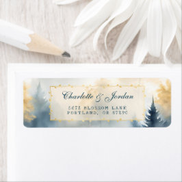 Etiqueta Blue Watercolor Pine Tree Woodland Endereço de Dev