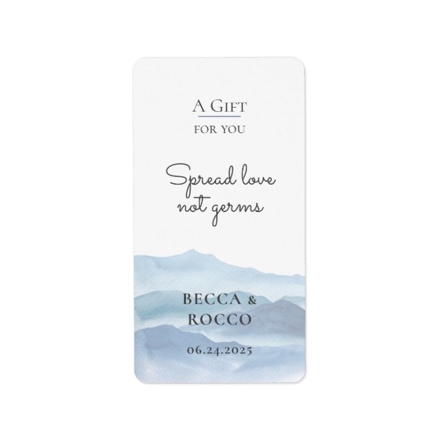 Etiqueta Blue Wedad Spread Love Not Germs Hand Sanitizer (Frente)