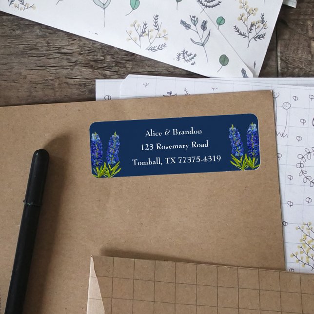 Etiqueta Bluebonnets Texas State Flowers Lupine Marinho Blu (Criador carregado)