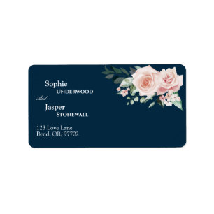 Etiqueta Blush Floral Navy Wedding Address Label