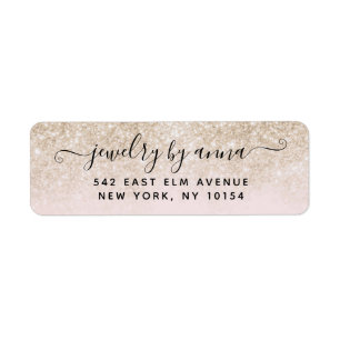 Etiqueta Blush Pink and Gold Glitter Return Address Label