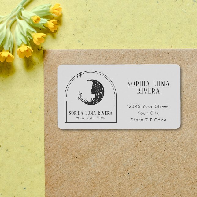 Etiqueta Boho Arch Celestial Crescent Moon Yoga Instrutor (Boho Arch Celestial Crescent Moon Yoga Instructor Label)