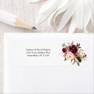 Etiqueta Boho Bold Burgundy Marinho Floral Casamento