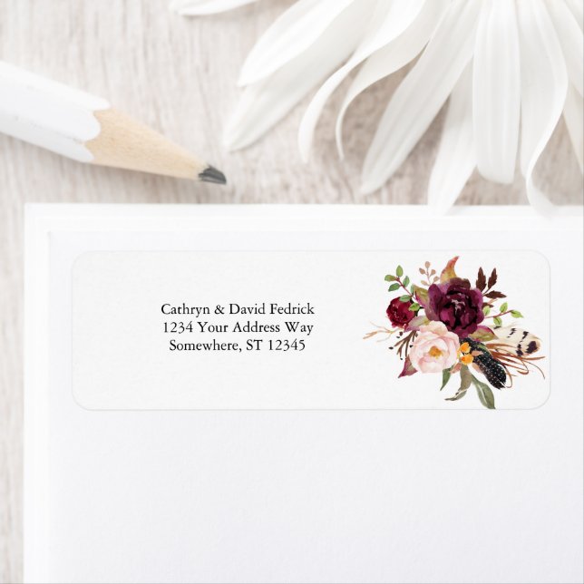 Etiqueta Boho Bold Burgundy Marinho Floral Casamento (Insitu)