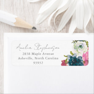 Etiqueta Boho Cor-de-rosa azul Floral Custom Return Endereç