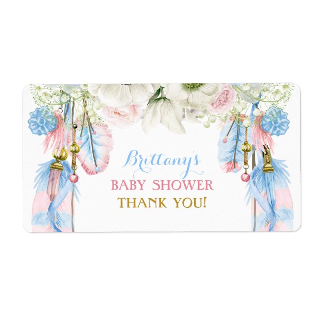 Etiqueta Boho Dream Catcher Water Bottle Gift Obrigado (Frente)