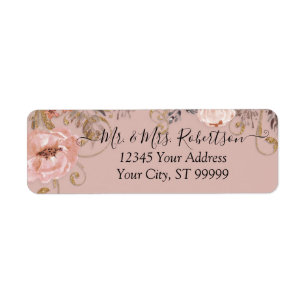 Etiqueta BOHO Dusty Rosa Blush Watercolor Queda Dourada Flo