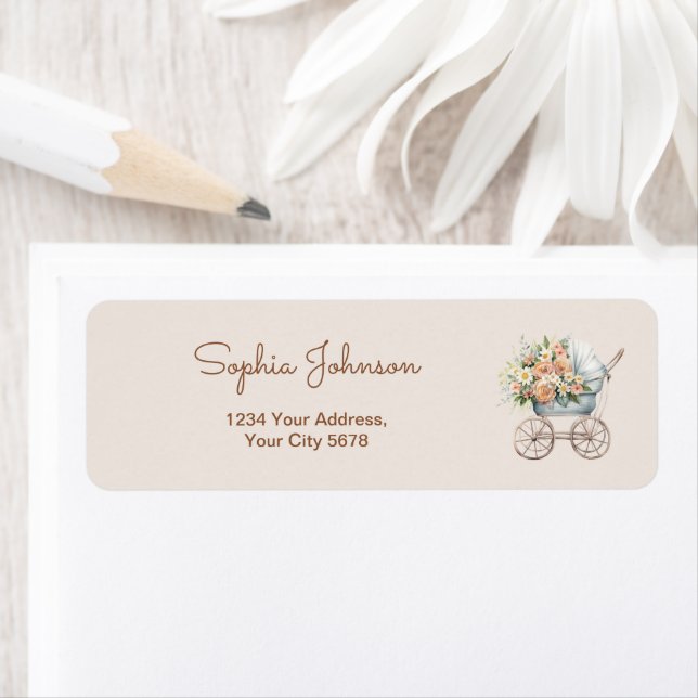 Etiqueta Boho Floral Baby Carruagem Address (Insitu)