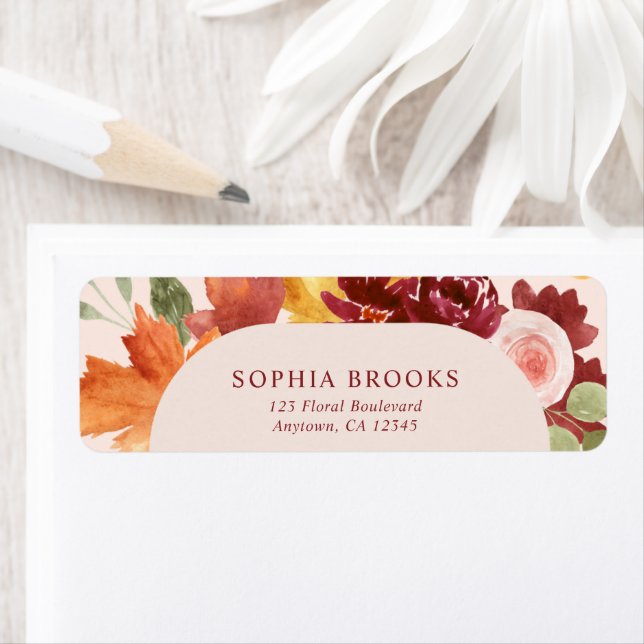 Etiqueta Boho Floral Burgundy Endereço de devolução do Casa (Insitu)