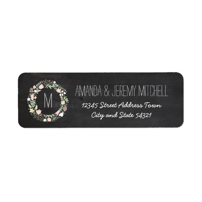 Etiqueta Boho Flower Wreath Rustic Chalkboard Casamento (Frente)