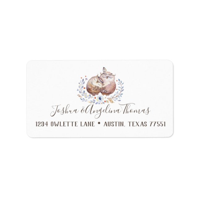 Etiqueta Boho Love Owls Wedding Address Labels (Frente)