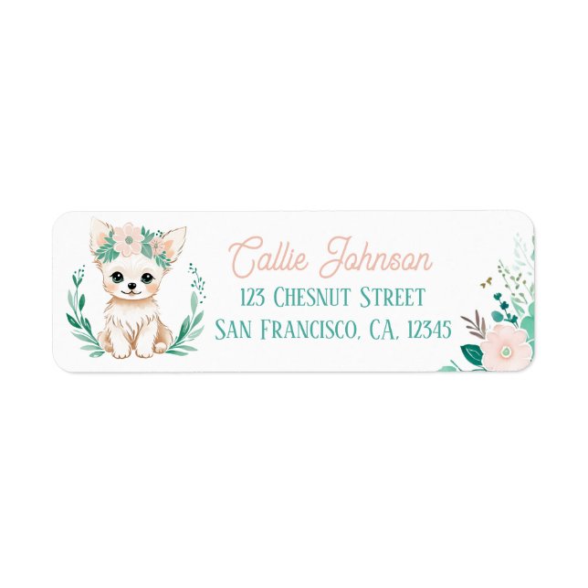Etiqueta Boho Mint Green Puppy Chihuahua Endereço para devo (Frente)