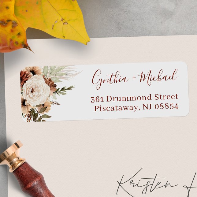 Etiqueta Boho Pampas Grass Floral Terracotta Terthy (Make your envelopes stand out with these stylish and customizable address labels.)