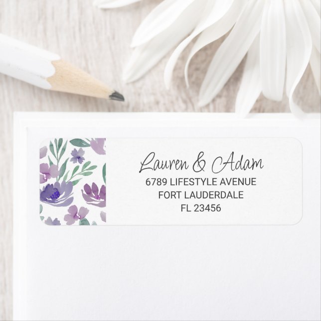 Etiqueta Boho Purple floral e Calliografia Casamento (Insitu)