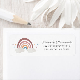 Etiqueta Boho Rainbow Hearts Chá de fraldas Return Address